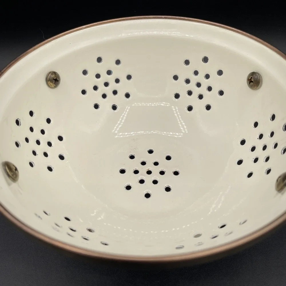 MacKenzie Childs Courtly Check Small Colander Enamel Strainer Black And White
